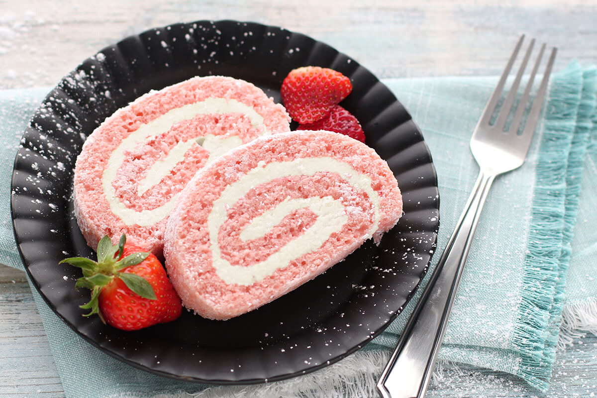 Strawberry Cheesecake Cake Roll slices